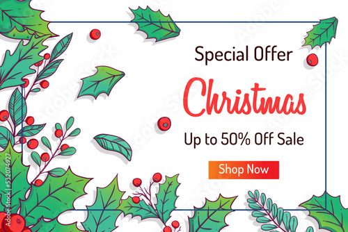 colored christmas banner sale with leaves decoration