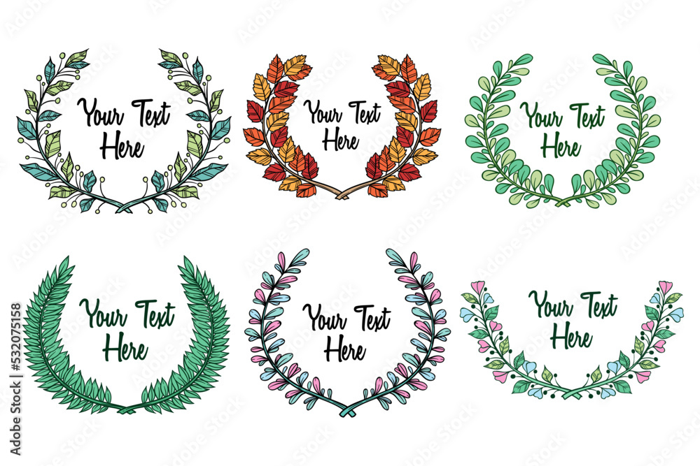 set of colorful vintage hand drawing with text on white background 
