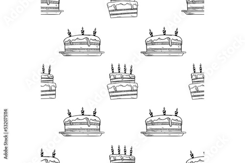 birthday cake seamless pattern with doodle style