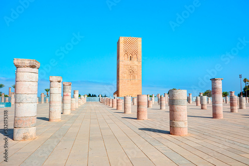 The Hassan Tower or Tour Hassan is the minaret of an incomplete mosque - Rabat, Morocco