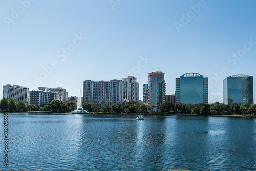 Downtown Orlando  Florida from Lake Eola Park