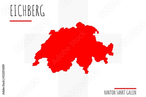Eichberg: Illustration einer Markierung der Stadt Eichberg in den Umrissen der Schweiz im Kanton Sankt Gallen photo