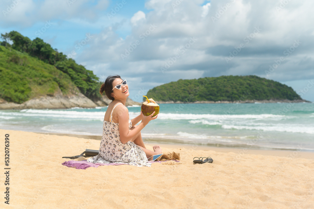 Young Beautiful woman in Bikini enjoying and relaxing on the beach, Summer, vacation, holidays, Lifestyles concept. Young Beautiful woman in Bikini enjoying and relaxing on the beach, Summer, vacation, holidays, Lifestyles concept.