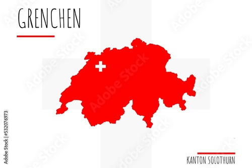 Grenchen: Illustration einer Markierung der Stadt Grenchen in den Umrissen der Schweiz im Kanton Solothurn