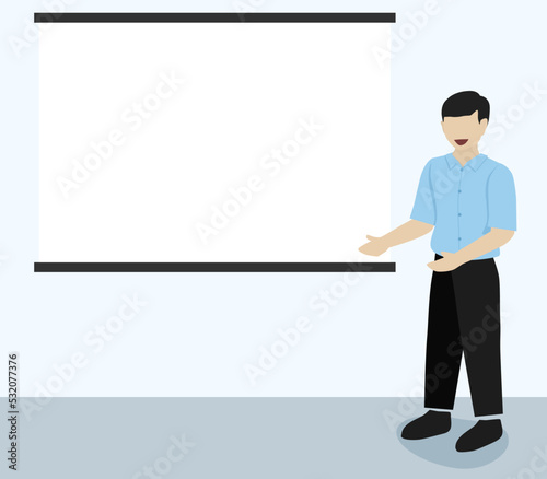businessman pointing blank board. presentation illustration