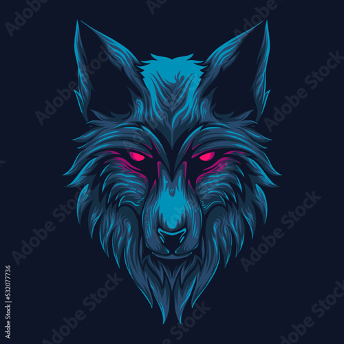 vector illustration The head of a wolf with a position to stalk its prey Vintage Illustration