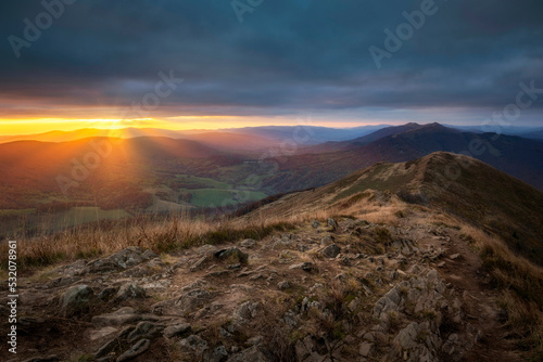 Beautiful autumn sunset in Bieszczadzy mountains - Poland