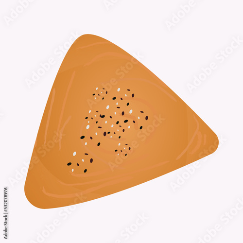 Tasty samsa on white background. Hot samosa traditional india food in cartoon style 