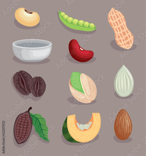 eleven nuts ,seeds and beans