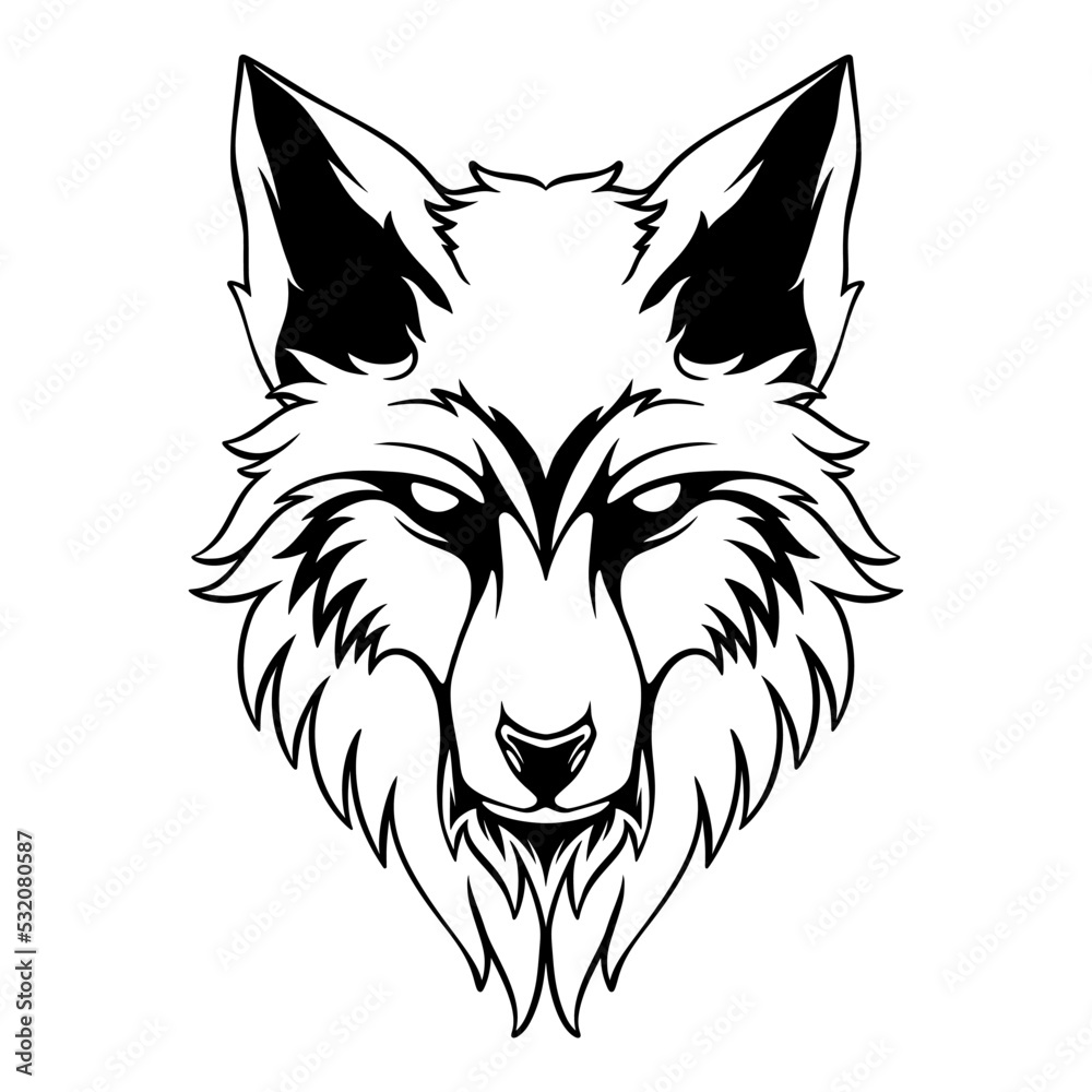 Fototapeta premium vector illustration The head of a wolf with a position to stalk its prey black and white design