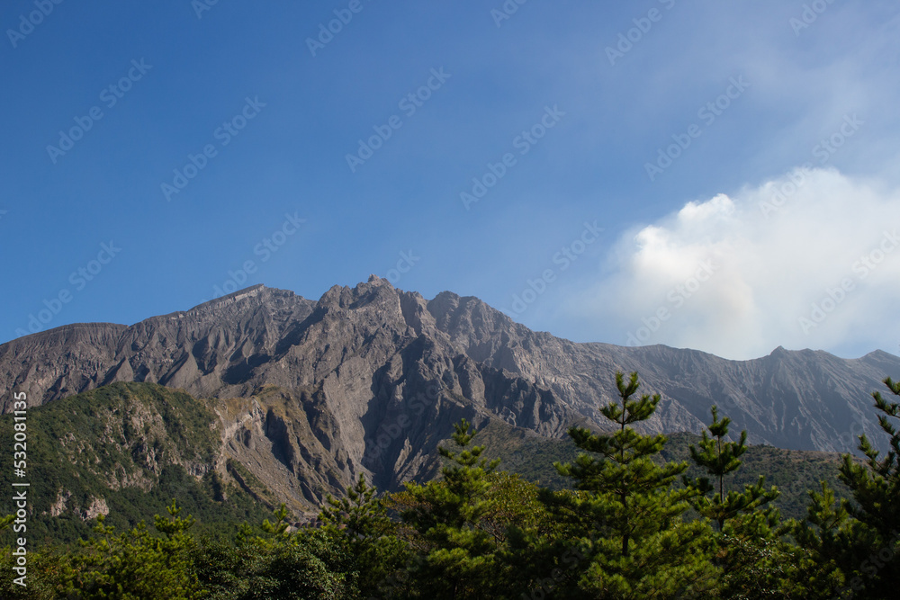 Close up of Sakurajima Volcano, Volcanic Eruption, Kagoshima, Japan