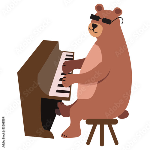 Photography The bear plays the piano. Vector illustration