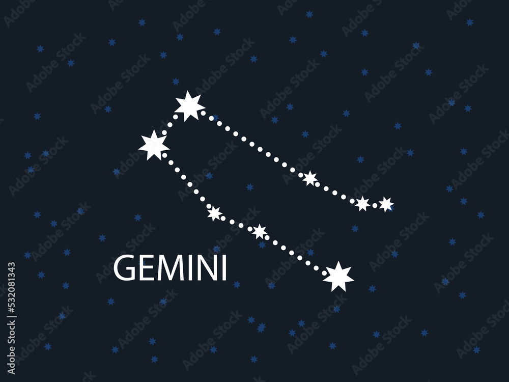Gemini Horoscope Symbol. Zodiac Constellation with Stars. Night Sky map. Vector illustration of Astrological signs
for calendar, horoscope isolated on a background Gemini Horoscope Symbol. Zodiac Constellation with Stars. Night Sky map. Vector illustration of Astrological signs
for calendar, horoscope isolated on a background