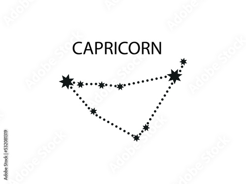 Capricorn Horoscope Symbol. Zodiac Constellation with Stars. Night Sky map. Vector illustration of Astrological signs 
for calendar, horoscope isolated on a background 