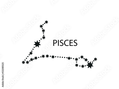 Pisces Horoscope Symbol. Zodiac Constellation with Stars. Night Sky map. Vector illustration of Astrological signs 
for calendar, horoscope isolated on a background 