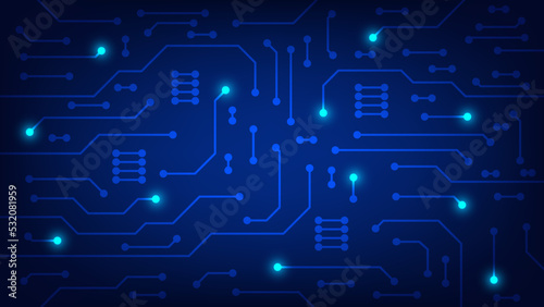 circuit board with blue lighting background. technology and Hi tech element concept