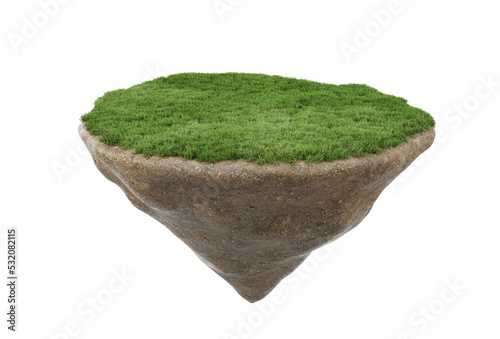 land ground or earth soil land and green grass section isolated on white background. 3d illustration