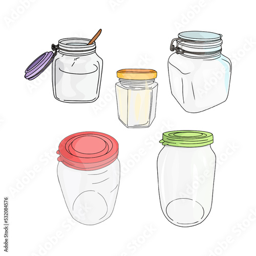 Isolated illustration of conservation, jars as a blank for designers, logo, icon, label, education. Empty glass jar. Doodle sketch style. Linear drawing of a simple jar. Isolated vector illustration.
