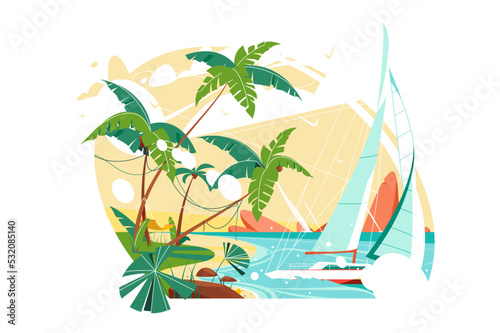 Sea beach island, summer landscape of ocean shore