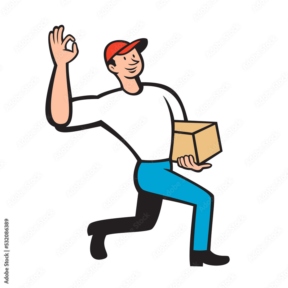 Delivery Worker Deliver Package Cartoon