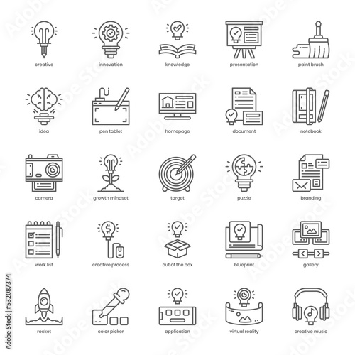 Creative Innovation icon pack for your website design, logo, app, and user interface. Creative Innovation icon outline design. Vector graphics illustration and editable stroke.