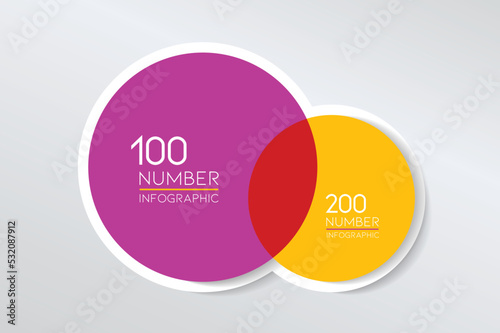 2 Circle connected 3D infographic. Two labels. Vector template.