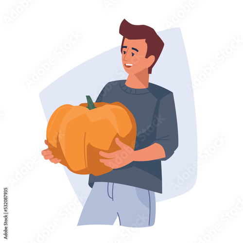 Autumn fair. Man with pumpkins. Vector image. © Tatyana