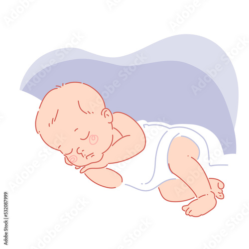 Cute little baby sleeping, hand under cheek.
