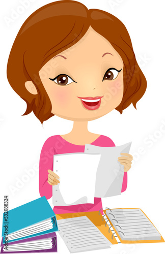 Girl Organize Notes Binder Illustration