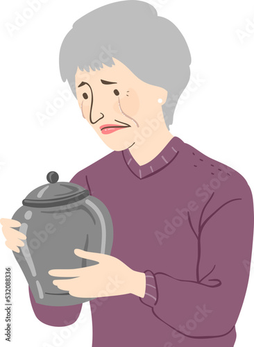 Girl Senior Woman Urn Crying Illustration