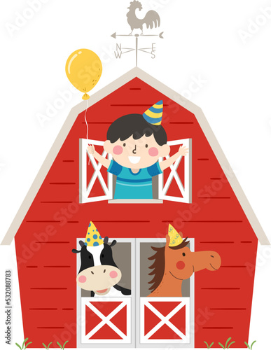 Kid Boy Barn Petting Zoo Birthday Illustration © BNP Design Studio
