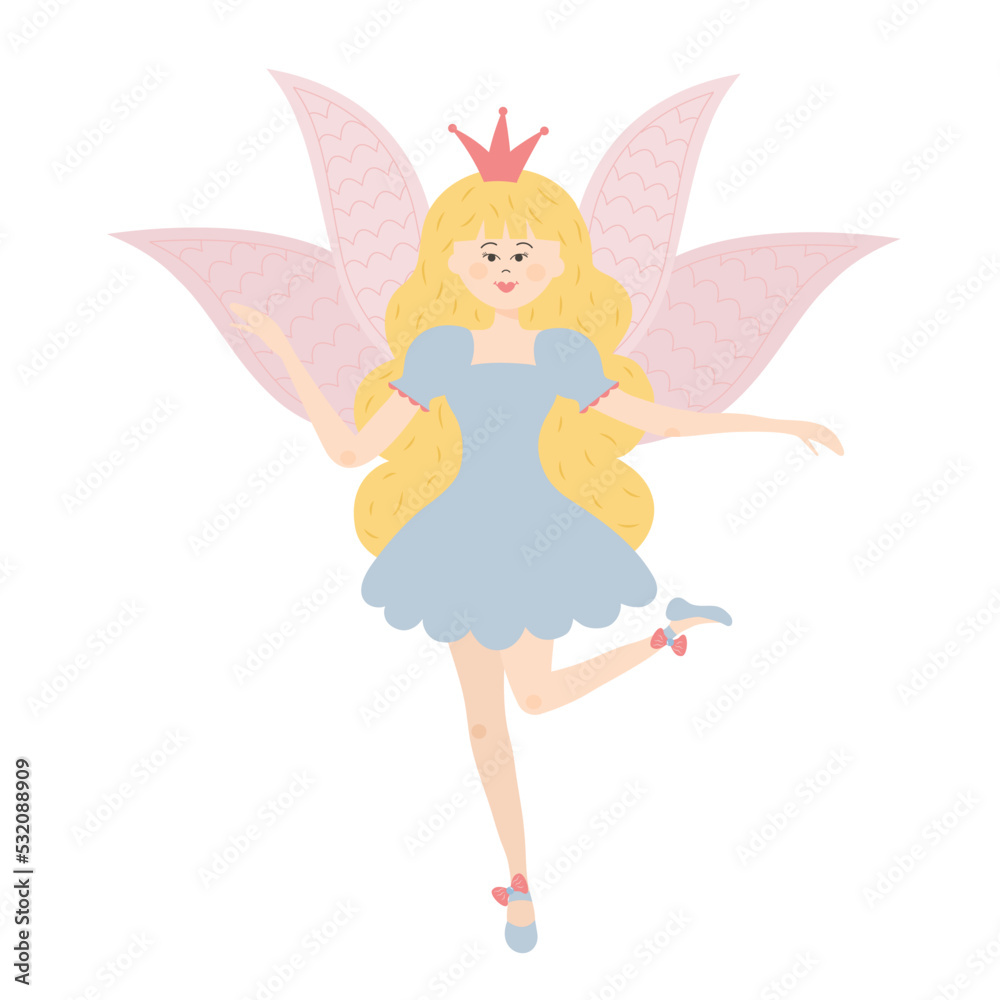 Winged fairy princess. Cute fairy tale character. Vector illustration. Winged fairy princess. Cute fairy tale character. Vector illustration.