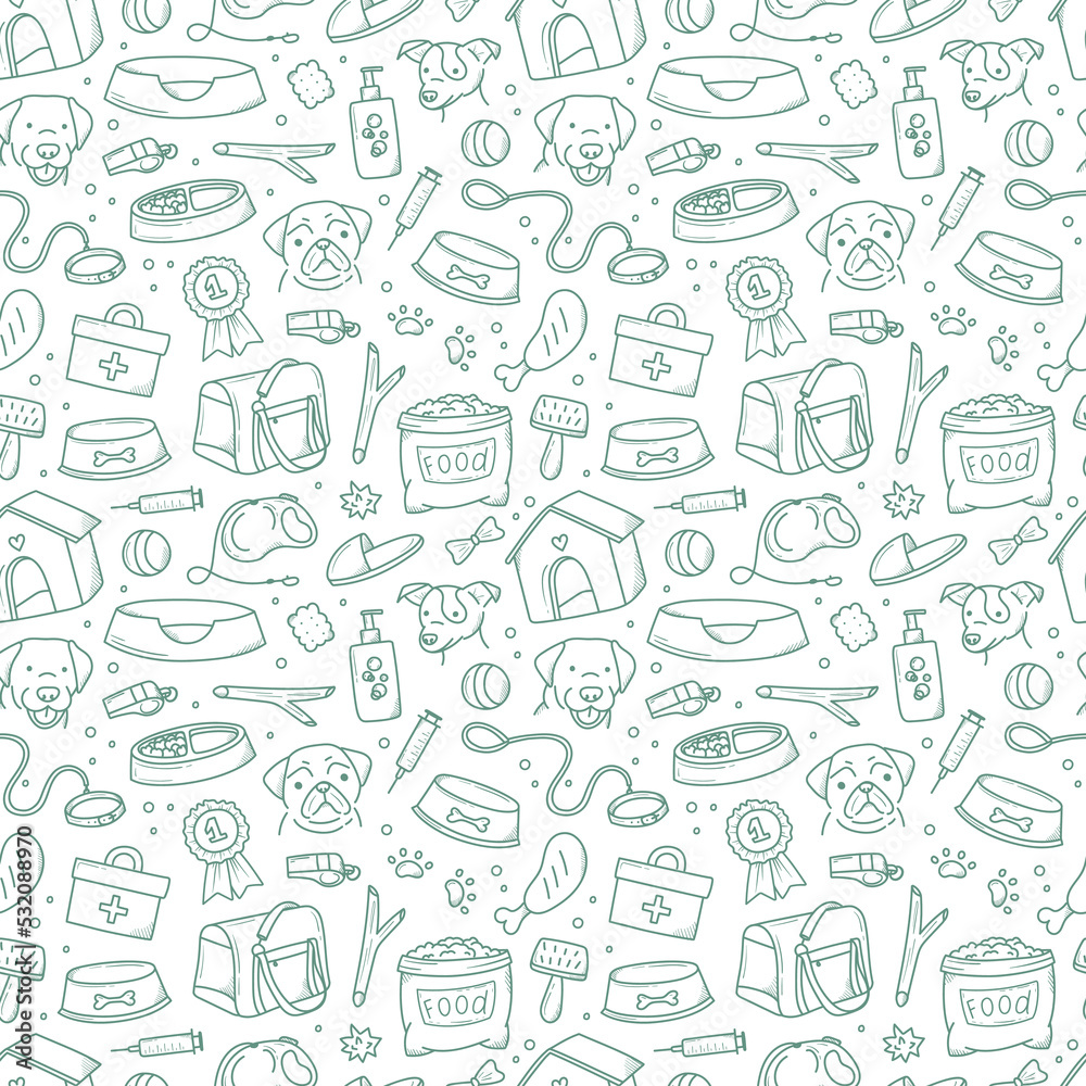 pattern of pet products elements drawn in hand-style doodle pattern of pet products elements drawn in hand-style doodle