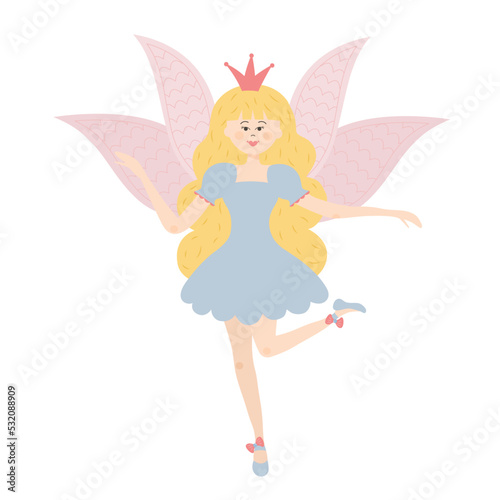 Winged fairy princess. Cute fairy tale character. Vector illustration.