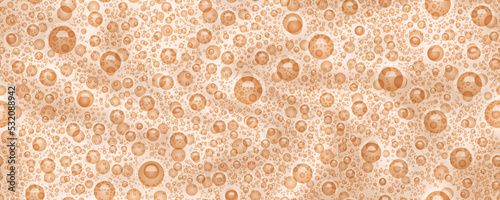 Vanilla seamless pattern with milk shake texture top view. Abstract vector background with bubbles. Cocoa smoothie surface. Latte or coffee beverage. Blended frothy drink. Ice cream cocktail