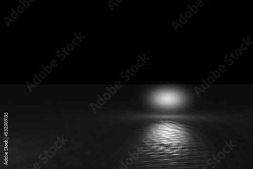 abstract scene black sky light over grey water 3d rendering