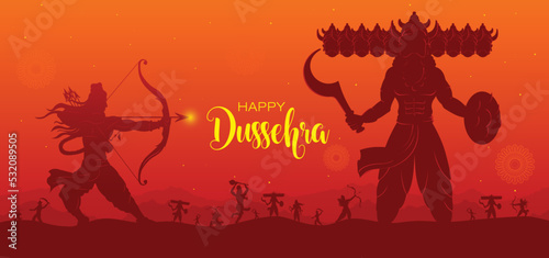 Fotografia War of Lord Rama and Ravana Happy Dussehra, Navratri and Durga Puja festival of