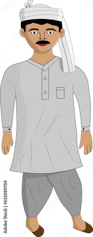 Indian Farmer Wearing Kurta and Pagdi Vector Illustration Cartoon Indian Farmer Wearing Kurta and Pagdi Vector Illustration Cartoon