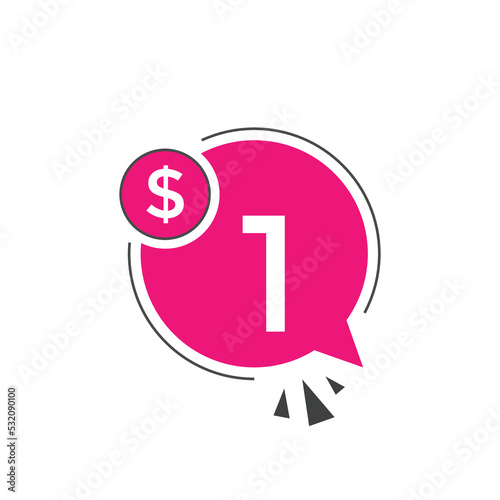 1 dollar price tag. 1$ dollar USD price symbol. price 1 Dollar sale banner in USD. Business or shopping promotion marketing concept 