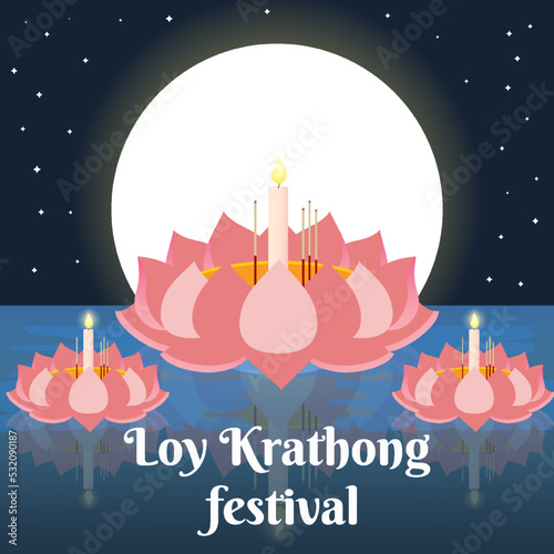 flat design loy krathong festival illustration