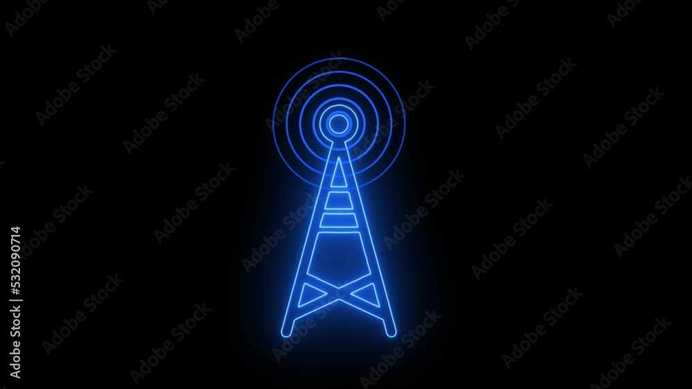 Blue radio wave signal with network tower Animation alpha ready Blue radio wave signal with network tower Animation alpha ready