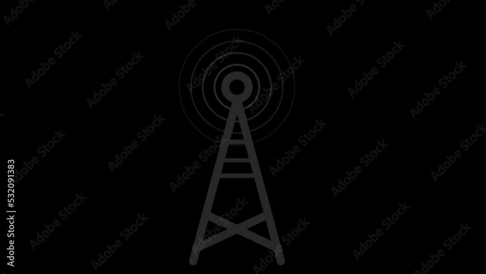 Radio waves signal with network tower Animation in dark colour alpha ready Radio waves signal with network tower Animation in dark colour alpha ready