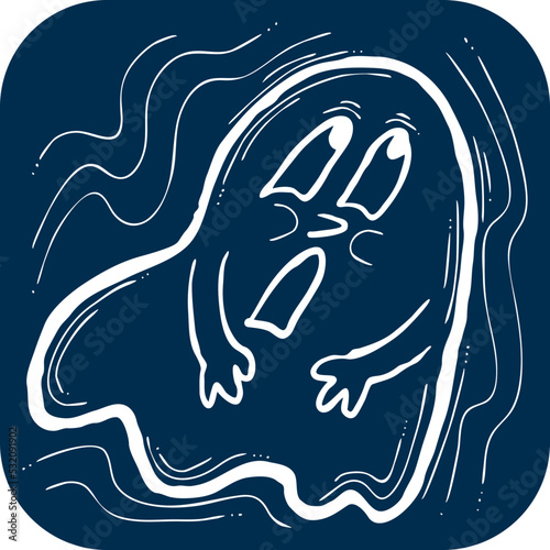 Scary cute Halloween ghost vector with funny face hand drawn illustration. Night spirit. Comic cartoon personage character for decorative design, poster print. decoration celebration, party invitation