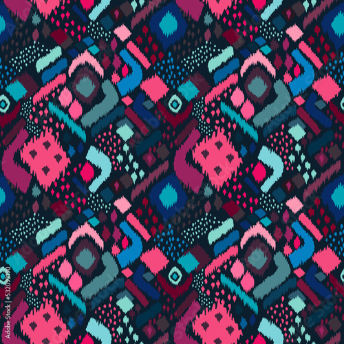 Ikat geometric folklore ornament with tribal ethnic seamless striped pattern Aztec style. oriental pattern traditional Design for background, clothing, wrapping, Batik, fabric, vector, illustration.
