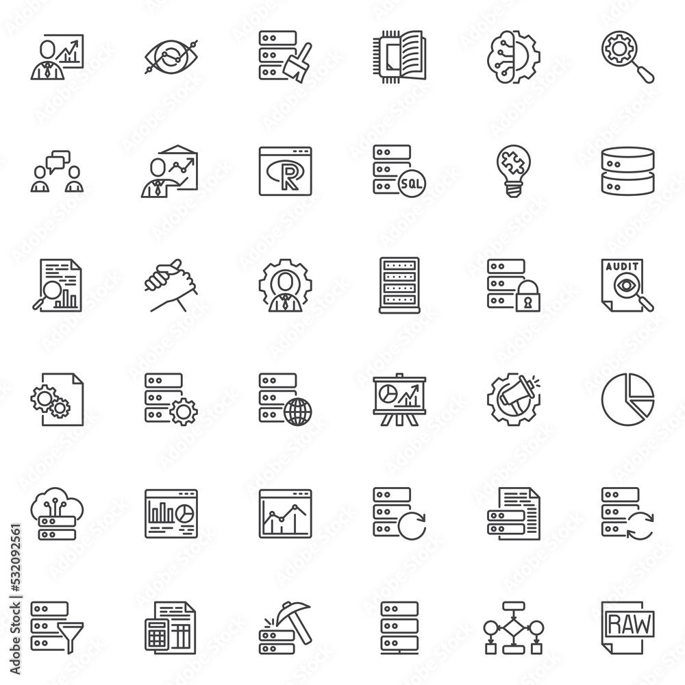 Data analysis line icons set Data analysis line icons set