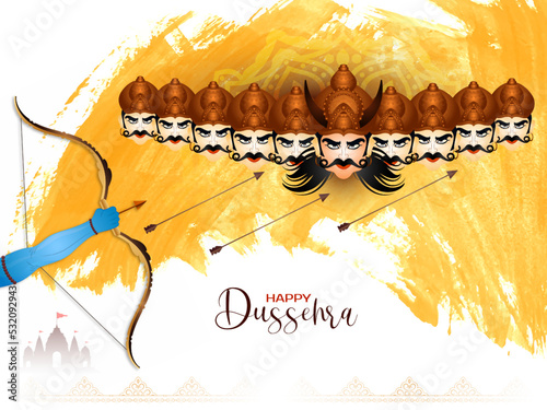 Happy Dussehra festival background with ten headed ravana design