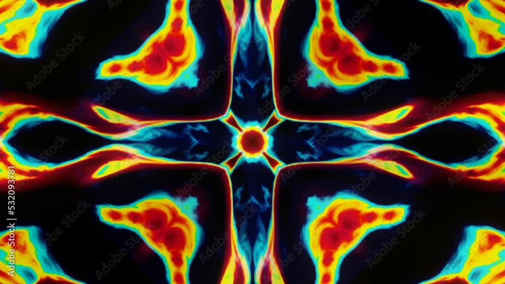 Blue, red and yellow vivid neon color abstract concert visual 4K looping background for party, holiday event, festival and music visualizations 054