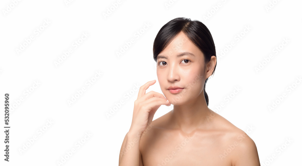 Portrait healthy pretty young woman isolated on white background. beautiful female model person applying cosmetic cream for skincare on fresh makeup clean face. spa, treatment, wellness concept. Portrait healthy pretty young woman isolated on white background. beautiful female model person applying cosmetic cream for skincare on fresh makeup clean face. spa, treatment, wellness concept.