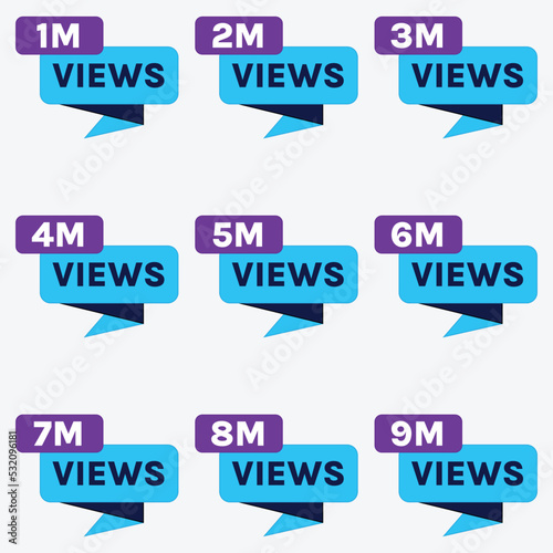 youtube million views celebration vector label badge set