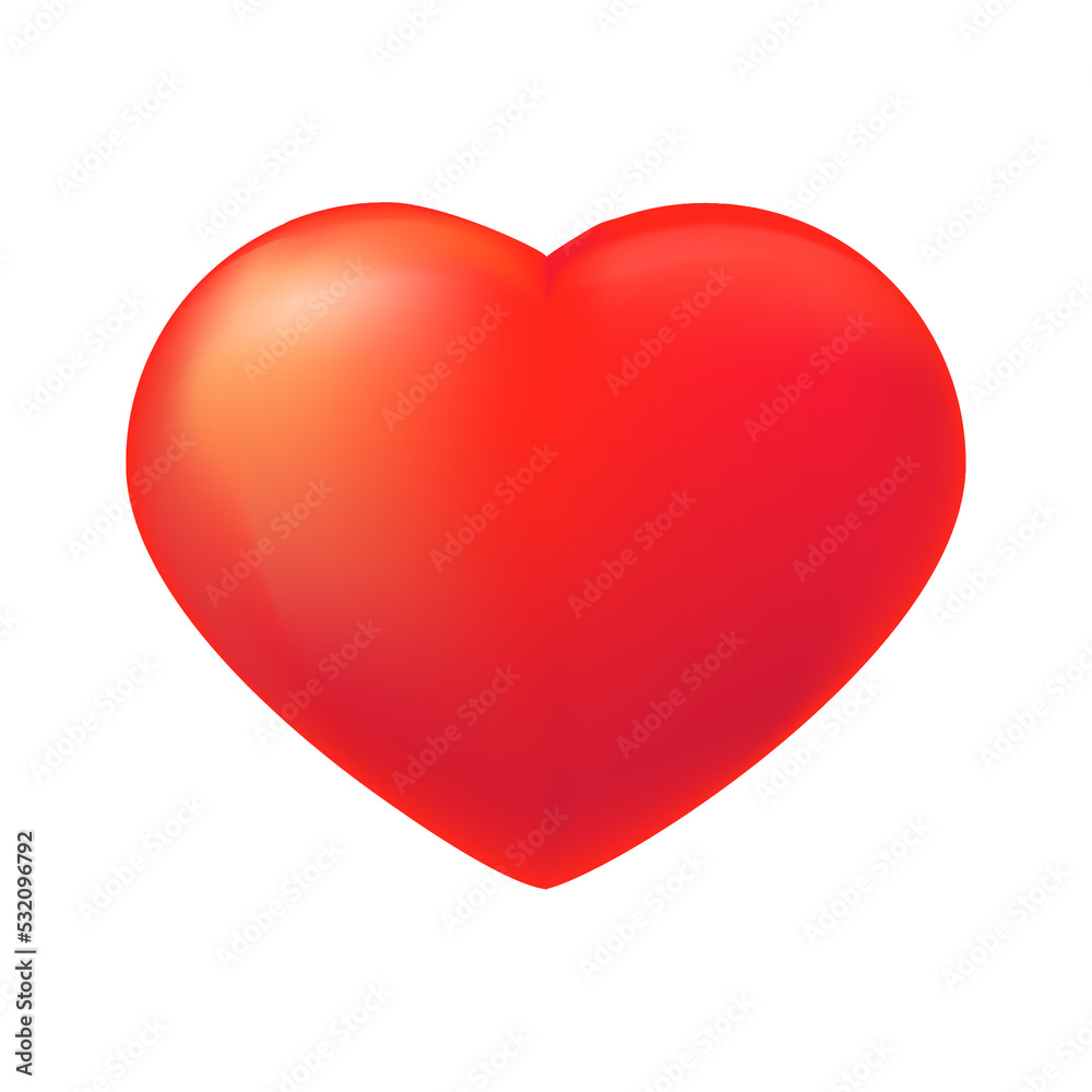 Red heart shape 3D on white background